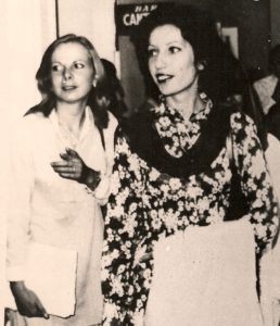 Black and white picture of Victoria Schofield and Benazir Bhutto